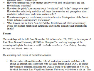China-Russia Joint Institute, 4nd Annual Workshop for Young Academic Elites November 1-7, 2017, Shanghai